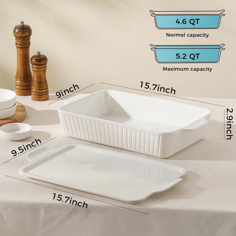 Dizada Large Casserole Dish with Lid, Deep 5.2-Qt (9"x13") 2-in-1