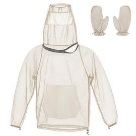 Mosquito Bug Jacket for Men Women, 2 Pcs Mosquito Net Jacket with Hood & Gloves Breathable Mesh Mosquito Proof Clothing Insect Mosquito Protection Shirt for Fishing, Hiking, Gardening