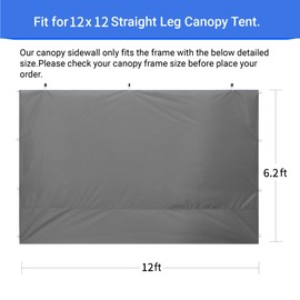 CROWN SHADES SunWall Silver Coated for 12x12 Pop up Canopy Tent, 1 Pack Sidewall Only with Silver Coating (1 Pack, Grey)