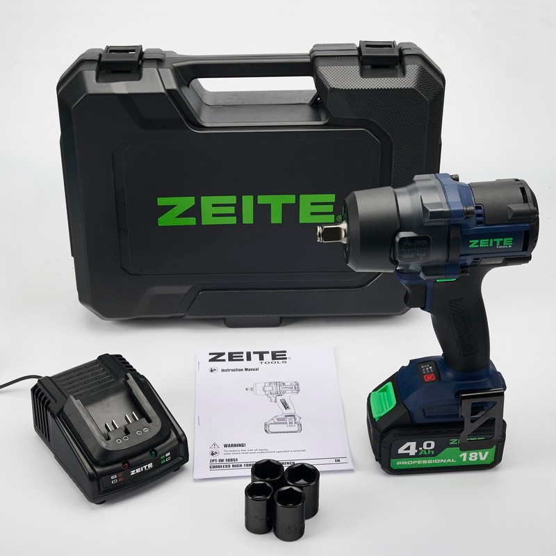 Zeite 18V Cordless Impact Wrench Kit,High Torque 1/2" Brushless Impact