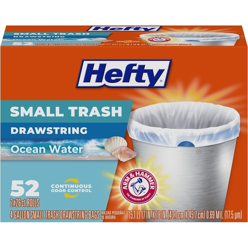 Hefty Small Trash Bags, Ocean Water Scent, 4 Gallon, 52
