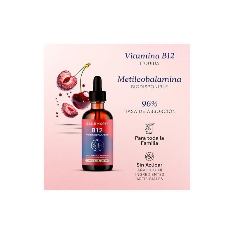 Seremony Vitamina B12 Metilcobalamina Sublingual Líquida Gotas