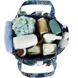 Haundry Portable Mesh Shower Caddy Bag, Large Basket Organizer with Key Hook for College Dorm Bathroom Camp Gym, Hanging Tote Bag with 8 Pockets (Coconut Tree)