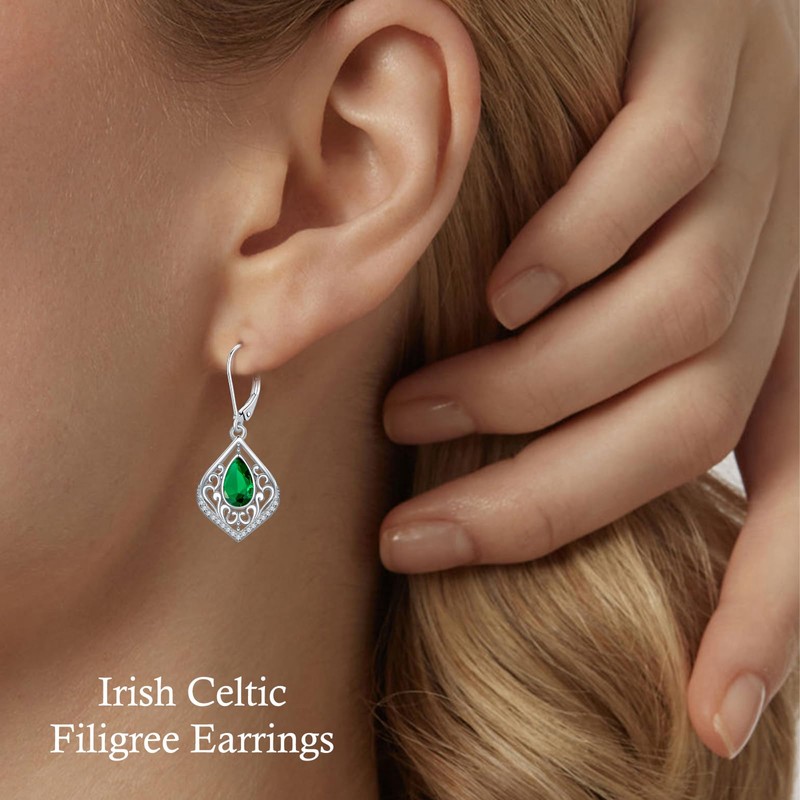 YYB Filigree Gemstone Earrings 925 Sterling Silver Teardrop Bohemian Irish