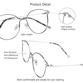 VisionGlobal Blue Light Blocking Glasses for Women, Anti Eyestrain, Computer Reading, TV Glasses, Stylish Oval Frame, Anti Glare (Silver Black, 4.00 Magnification)