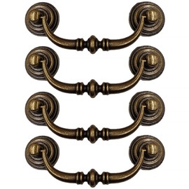 Vintage Cabinet Pull Handle 4 Pieces 140mm Cupboard Dresser Door Drawer Ring Pull Handle Antique Furniture Handle for Bedroom Wardrobe Dresser Drawer Cupboard (Brass)