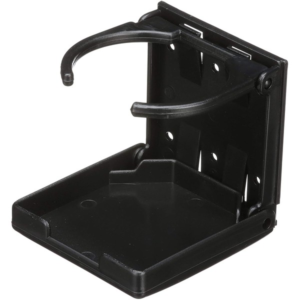 attwood 11654-3 Fold-Up Drink Holder, 1 Rigid Ring, Molded ABS Plastic, 3 7/8-inch H x 3 ¾-Inch W, 7/8-Inch Closed Depth, Black
