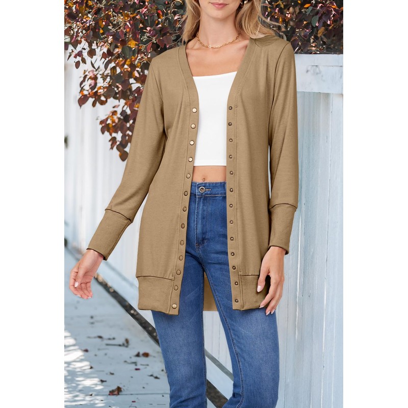 MEROKEETY Women's 2025 Fall Long Sleeve Snap Button Down Solid