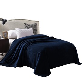 Exclusivo Mezcla Velvet Flannel Fleece Plush Queen Size Bed Blanket as Bedspread/Coverlet/Bed Cover (90" x 90", Navy Blue) - Soft, Lightweight, Warm and Cozy