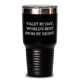 AddictiveDesignsCo Valet Tumbler - Valet By Day, World's Best Mom By Night. - 20oz or 30oz Capacity Graduation Gift, Black