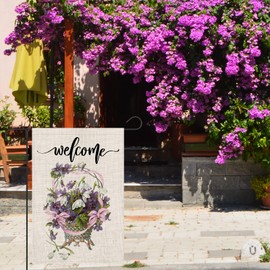 OPULANE Spring Floral Welcome Garden Flag 12×18 Inch Double Sided Small Vertical Burlap Summer Yard Flags Seasonal Outdoor Decor for Farmhouse Rustic Home Lawn Patio Wedding Outside