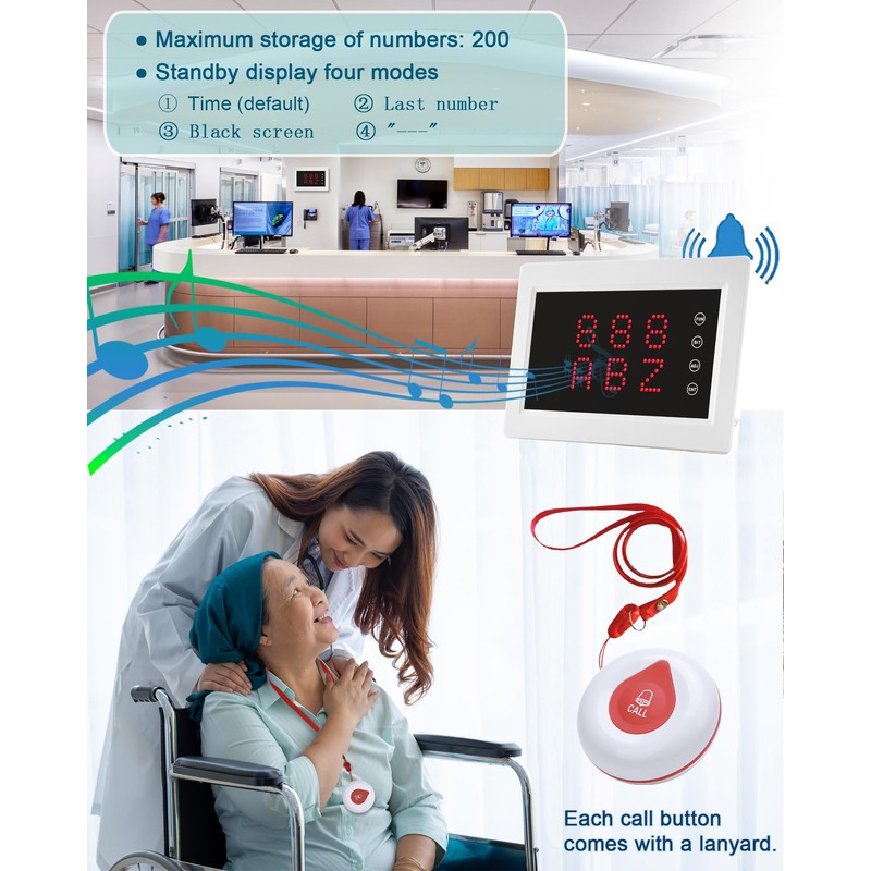 WNKRUN Wireless Caregiver Pager Nursing Pager Calling System Elderly Alarm