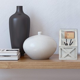 Barnyard Designs Rustic Vintage Wooden Desk Organizer Remotes Caddy Tabletop Desktop Office Supplies Desk Accessories Holder, White 6.75" x 6.5” (White/White)