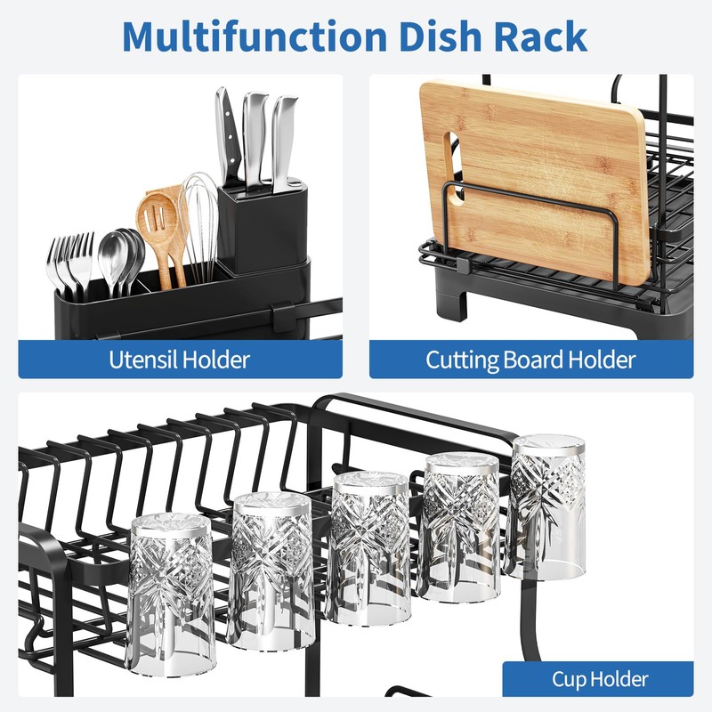 TOOLF Extendable Dish Drying Rack, 2-Tier Dish Rack for Kitchen