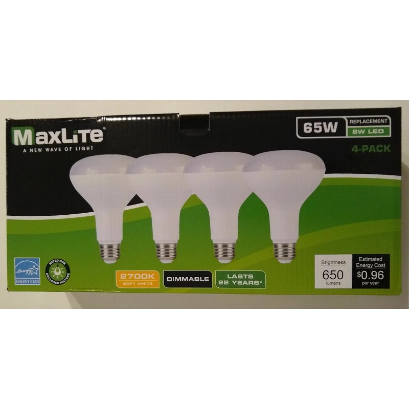 MAXLITE LED DIMMABLE LIGHT BULBS 8W 65W EQUIV. BOX OF