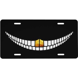UEQIKI Front License Plate Black Cat Grin Vanity Plates Aluminum Metal Decorative Car Tag Evil Smile Face Novelty License Plate Cover for Men Women ‎6 * 12 in (4 Holes)