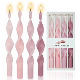NjaoHoo 10 Inch Candlestick Pink Spiral Taper Candle Gradient Spiral Twisted Candles Unscented Swirl Candlesticks for Home Décor Wedding Party Dinner Valentine's Day Candles Date, Set of 4