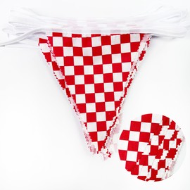 32Ft Red White Checkered Racing Party Decorations Race Car Fabric Banner Triangle Flag Pennant Garland Streamers for Kids Car Birthday Baby Shower NASCAR Picnic BBQ Outdoor Garden Decor Supplies