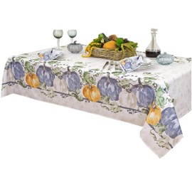 Newbridge Thanksgiving Pumpkin Vines Stonewashed Bordered Square Fabric Tablecloth, 52 x 52 Inch, Fall Season Multi-Colored Pumpkin Cottage Harvest Soil Resistant Holiday Party Table Cover