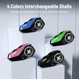 LEXIN G1 Motorcycle Bluetooth Headset, Helmet Speakers with 2 Type Mics, Hands-Free Call/Music/GPS, IP67 Waterproof Motorcycle Headphones with HD Stereo Loud Sound, 4 Color Faceplates, Single Use