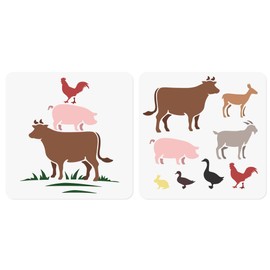 2Pcs Farm Animals Craft Stencil Templates 30 x 30cm Reusable Plastic Farmhouse Cow Pig Chicken Sheep Stencil for Painting on Wood Wall Floor Fabric Glass