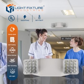 LFI Lights® Emergency Lights for Business, LED Emergency Light with Battery Backup, UL 924 Listed, Adjustable Square LED Heads, White, Commercial Indoor Lighting, EL2WBB 2 Pack