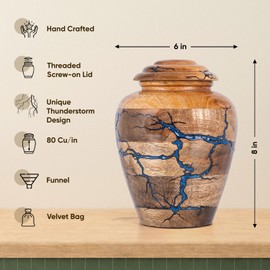 STONLIF Wooden Cremation Urns for Human Ashes 80 Cubic Inches - Urn for Adult Male & Female - Decorative Urns, Funeral Urns, Burial Wood Urns for Men, Women & Loved Ones - Blue, Medium (80 lbs)