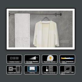 HAUSCHEN HOME Led Lighted Bathroom Mirror,48x28 inch Black Framed Front Lit Wall Mounted Makeup Vanity Décor Illuminated Mirror,Anti-Fog,3 Colors,Dimmable,CRI>95,Horizonal & Vertical,ETL Listed