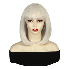 quickwig Short Bob Wig with Bangs Platinum Blonde Wig Colored Wigs Heat Resistant Synthetic Wig 12 Inch Party Cosplay Wigs for Women