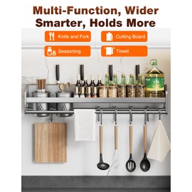 Vireldora utensil hanger, wall mounted kitchen rail with hooks, waterproof hooks for kitchen utensils, easy installation without drilling (15.8 inches, Cup, 1)