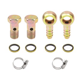 Rrina 2 Sets M14 Banjo Hose Barb Bolt Fittings Banjo Bolt Screw Crush Washer Kit with Hose Clamp for Car Motorcycle