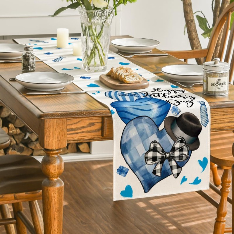 Artoid Mode Blue Heart Happy Father's Day Table Runner, Festival