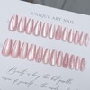 Long Coffin Press on Nails Light Pink Cat Eye Fake