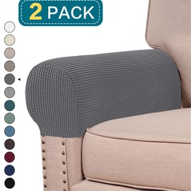 GAMUKAI Stretch Armrest Covers Spandex Jacquard Arm Covers for Chairs Couch Sofa Armchair Slipcovers for Recliner Sofa 2pcs (Grey)