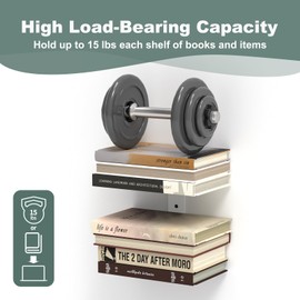 Mefirt Invisible Floating Bookshelves for Wall, 6 Tier Vertical Spine Book Tower, Heavy Duty Floating Book Shelves Metal Book Organizers for Home Office, 3 Pack(White)