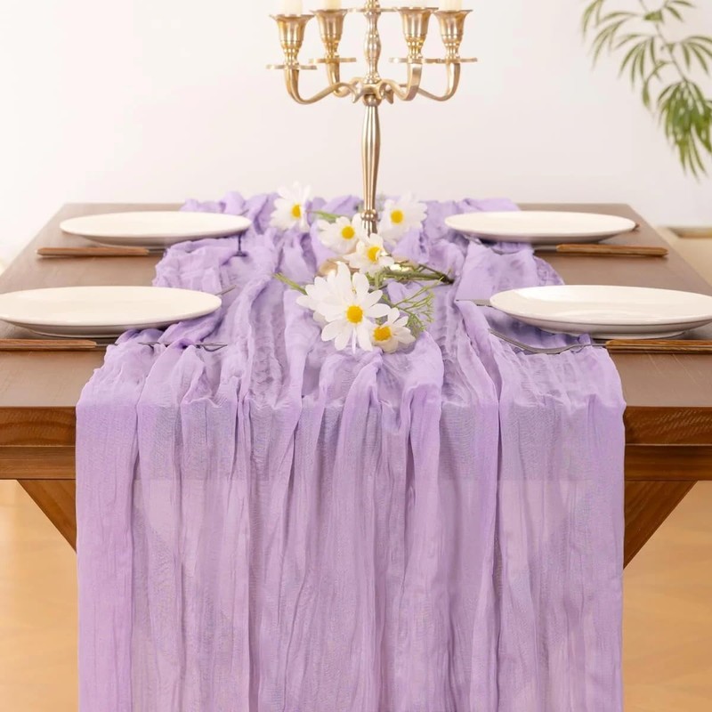 Cheesecloth Table Runner Purple, Boho Gauze Table Decor for Wedding