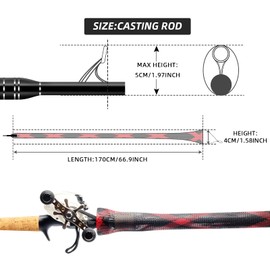 SF Standard Casting Fishing Rod Sock Fishing Rod Sleeve Rod Cover Braided Mesh Rod Protector Pole Gloves Fishing Tools Black-Red-2PCS Fit Casting Rod 6-1/2FT to 7-1/2FT