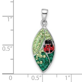 JewelryWeb 10.6mm 925 Sterling Silver Rhodium Plated Preciosa Crystal Leaf With Ladybug Pendant Necklace-Pendant for Women
