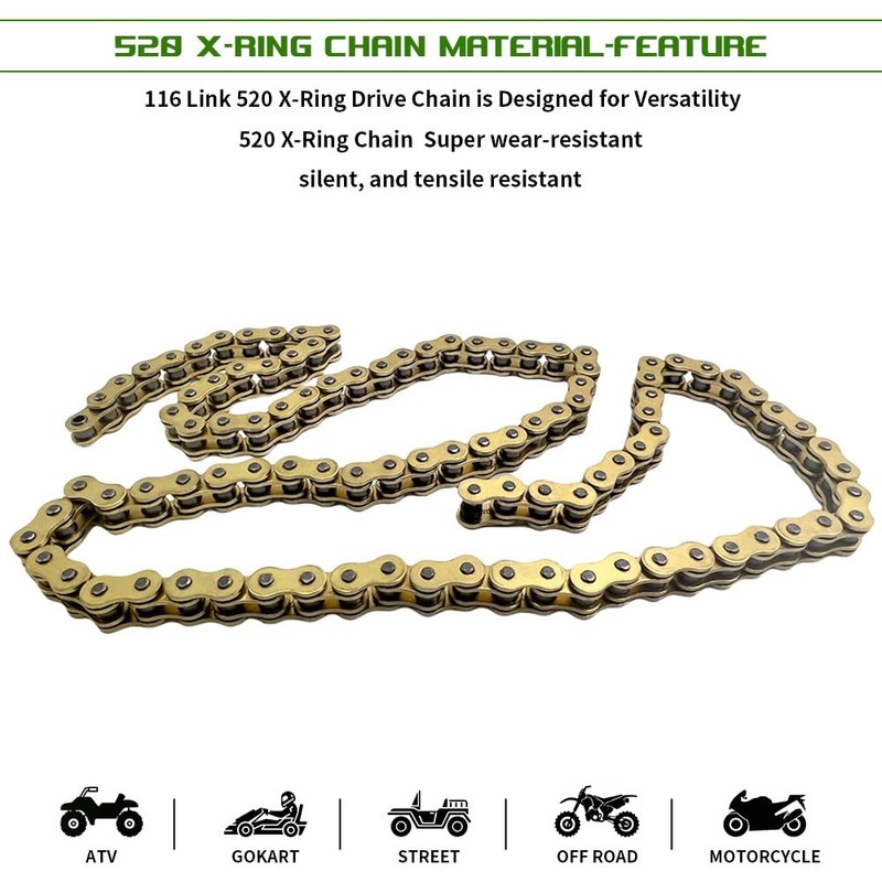 Gold 520 X-Ring Chain 116 Links - UniversalEnhanced Durability &