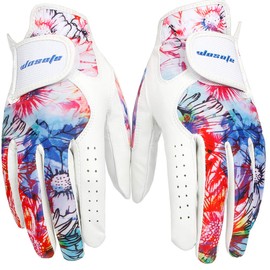wosofe Golf Glove Women Pair Cool Leather Both Hand Summer Floral Medium Colorful Breathable Sport Gloves