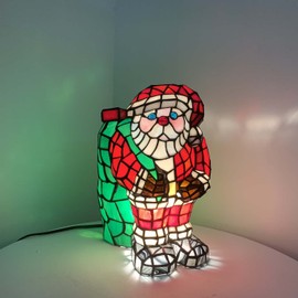 Bieye L10830 Christmas Santa Claus Table Lamp LED Bulb Included Tiffany Style Stained Glass Night Light for Home Décor (7.75" L x 9.25" D x 13" H)