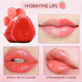 24 Bálsamos Labiales en Forma de Fresa, Extractos de Plantas Hidratantes para Labios Suaves y Protegidos, Manteca Labial Hidratante para Maquillaje de Mujeres y Niñas