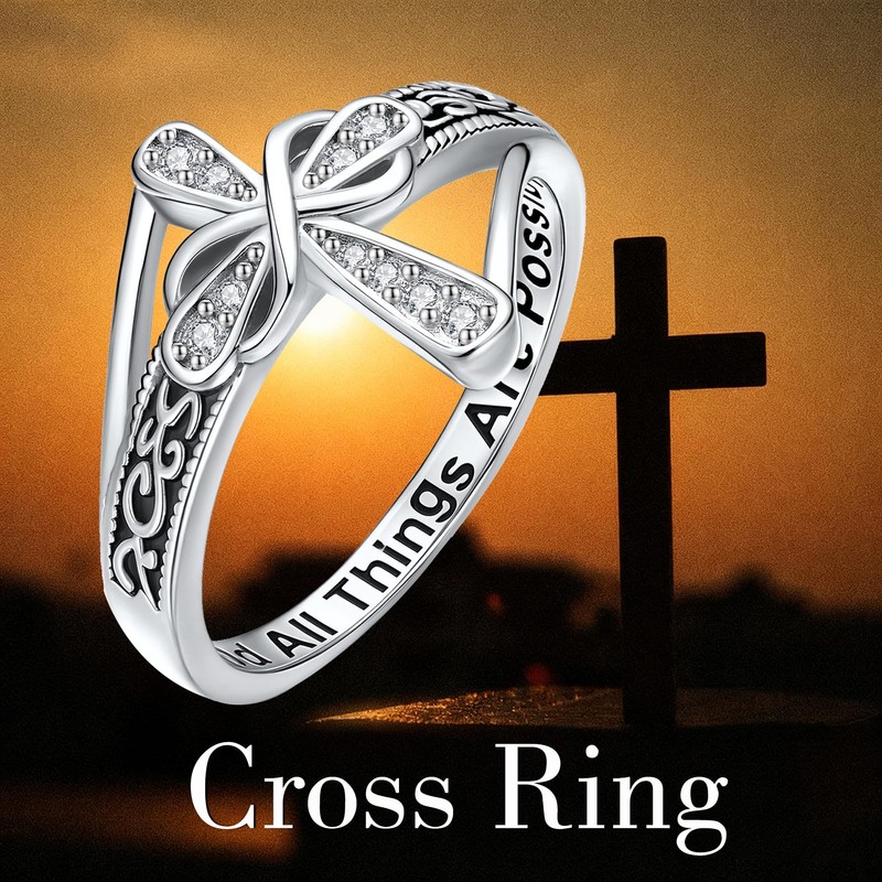 CUPENDA Cross Ring 925 Sterling Silver Cross Infinity Filigree Zircon