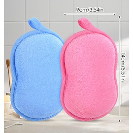 2Pcs Baby Sponge for Bathing, Bath Sponges Loofah for Kids Soft Absorbent, Children Shower Mild Exfoliating Cleaning Tools for Kids Adult All Skin Type, Pink & Blue
