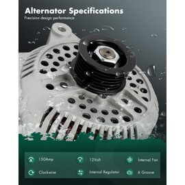 SCITOO Alternator Fit for Ford for E-150 4.6L 2006-2008,for Ford for E-150 5.4L 2007-2008,for Ford for E-250 4.6L 2007-2008 12V 150Amp CW 6 Groove Pulley 23827 6C2T-10300-BA 03G903016GX