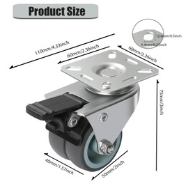 2 inch Caster Wheels with Safety Brake Capacity 880 lbs，TPR Swivel Caster Set of 8 Heavy Duty for Furniture Workbench (4 with Brakes and 4 Without)