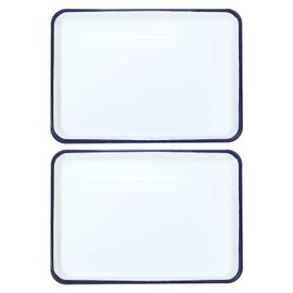 HARFINGTON 2pcs Butcher Tray Palette 15" x 11" Metal Triple Enamel Coated Rectangular Serving Tray Art Supply Holder for Art Painting Color Mixing