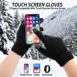 Minicoco Winter Warm Gloves for Women Wool Gloves Men Winter Touch Screen Gloves Warm Knitted Thermal Gloves with Thickened Fleece Elastic Cuffs for Winter, Running, Cycling