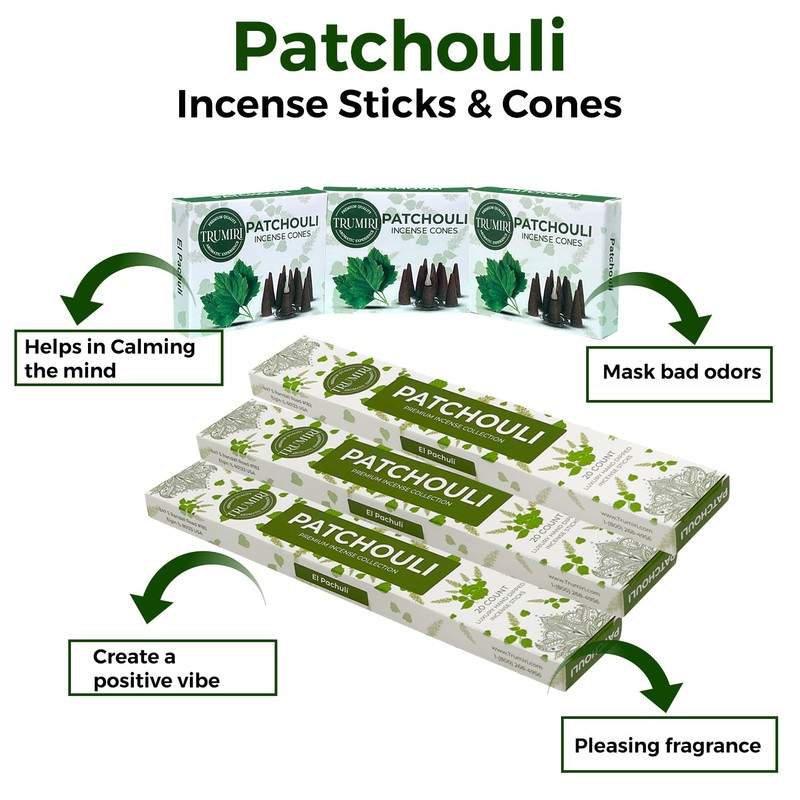Patchouli Incense Sticks & Incense Cones Combo Pack - 60