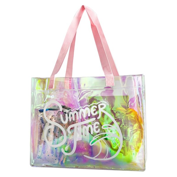 TotePrint Holografische PVC Handtasche - Durchsichtige Transparente Tasche mit Buchstaben-Muster,
